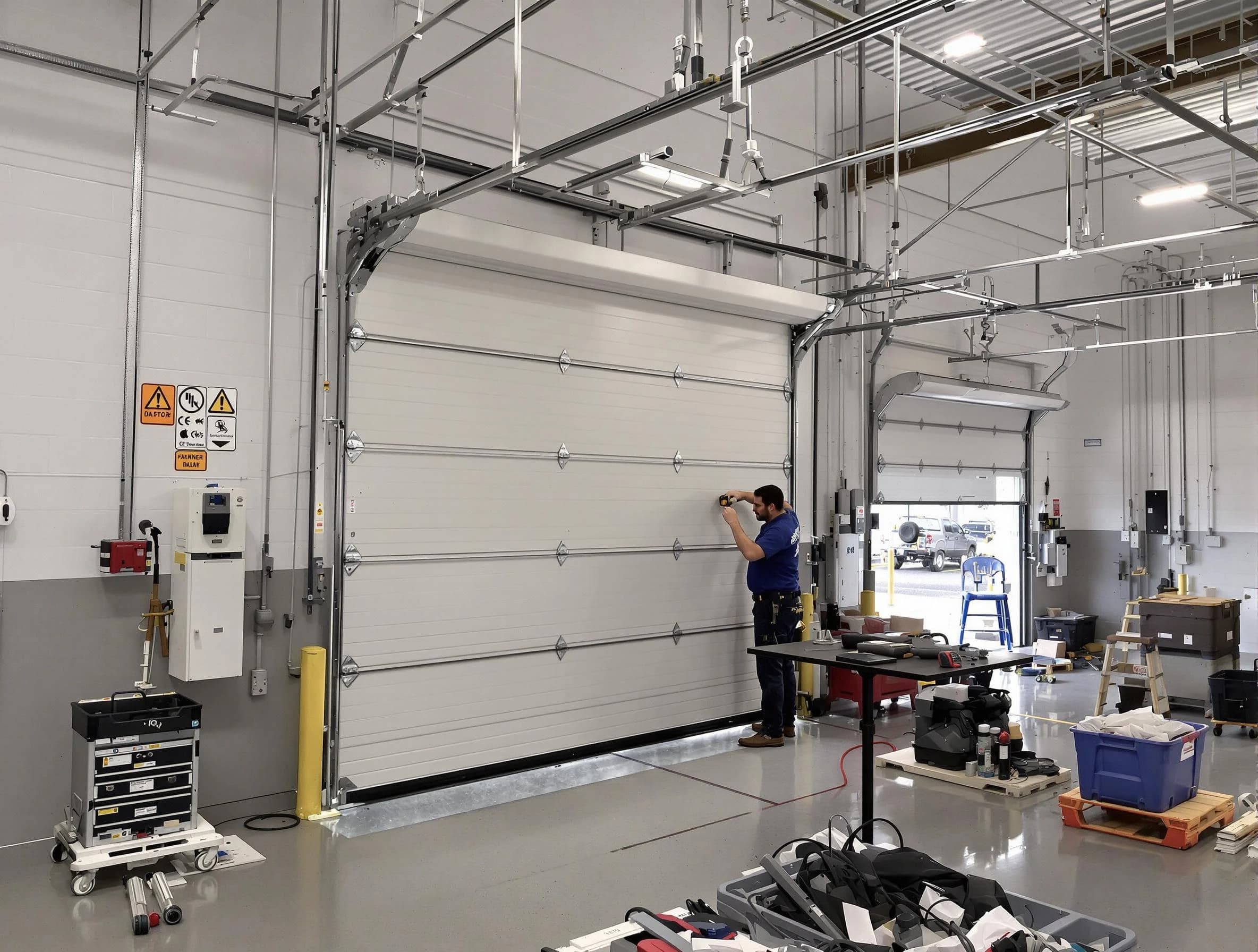 Commercial garage door repair being performed by Center Garage Door Repair expert in Center