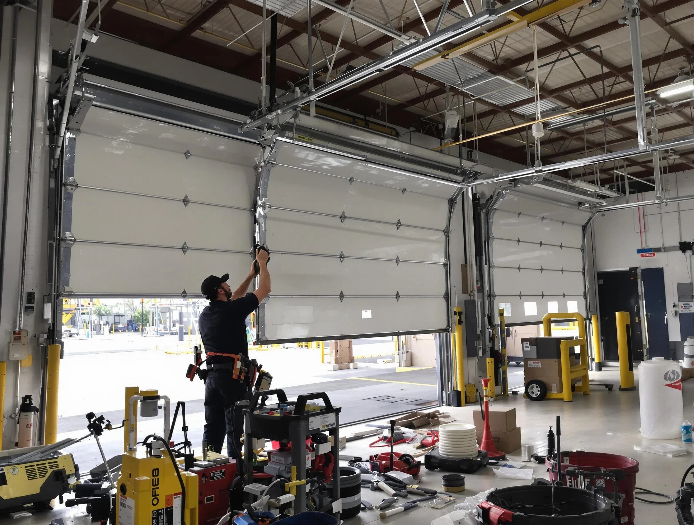Center Garage Door Repair technician performing commercial garage door repair in Center