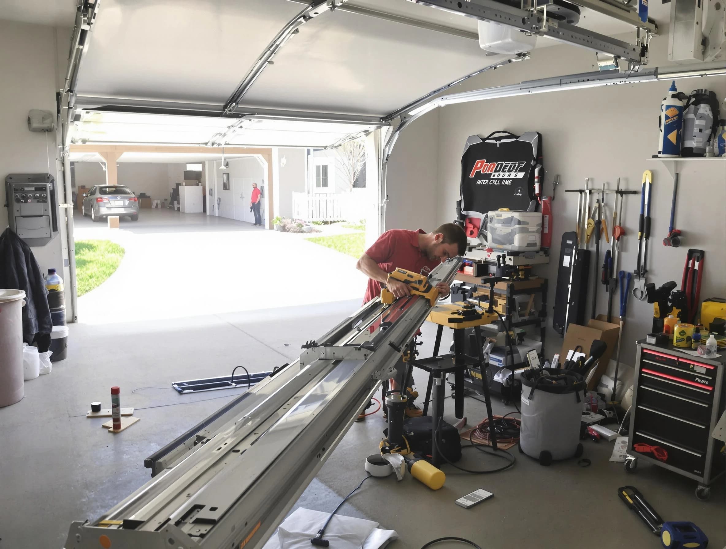 Center Garage Door Repair expert performing track repair in Center