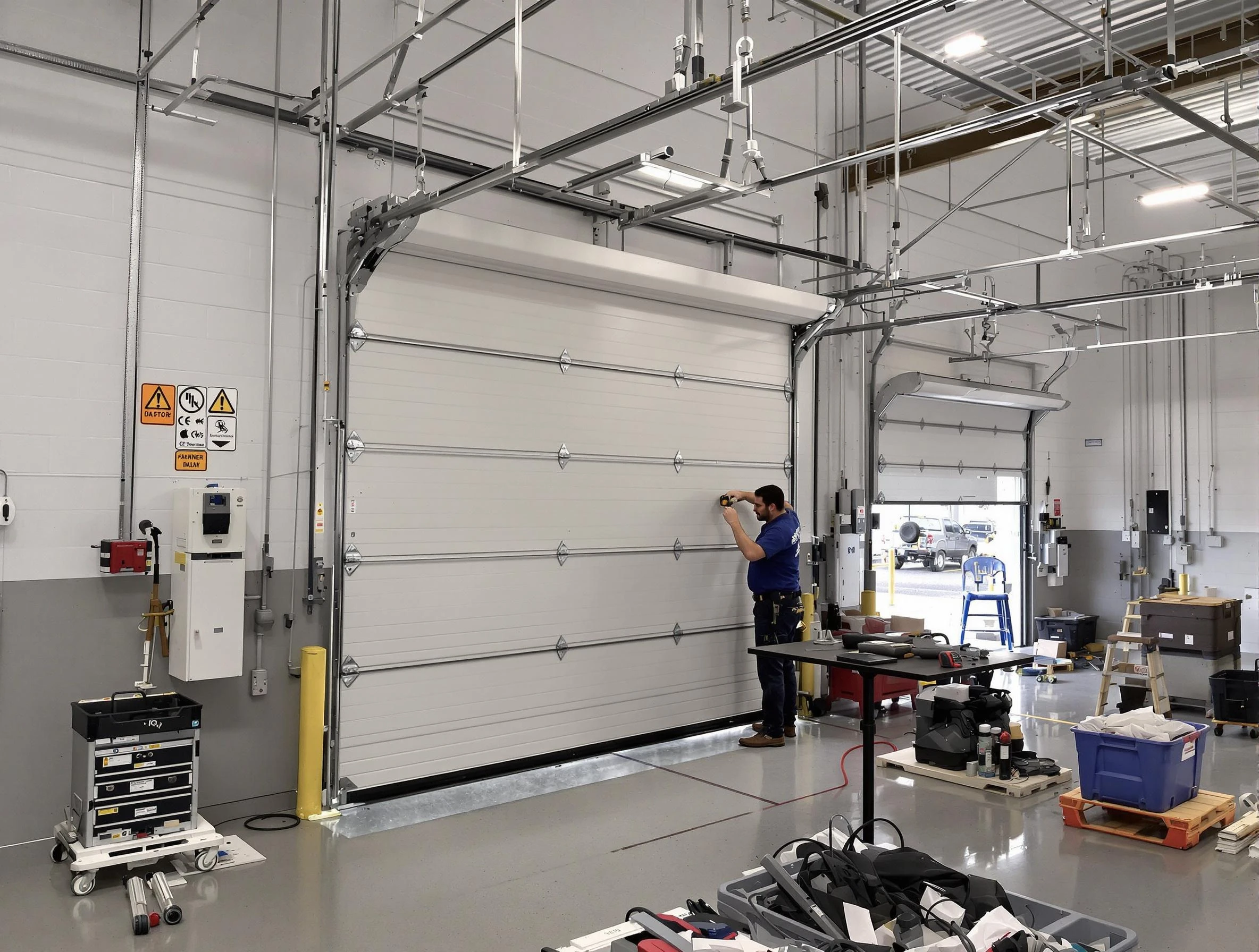Commercial garage door repair being performed by Center Garage Door Repair expert in Center