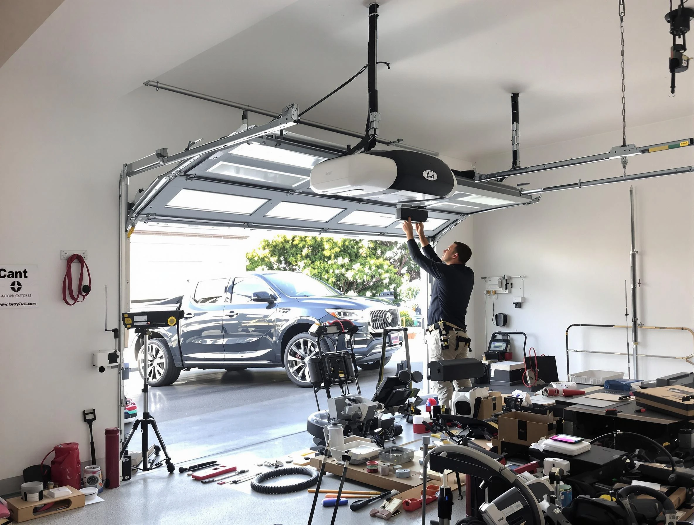 Center Garage Door Repair specialist installing smart garage door opener system in Center home