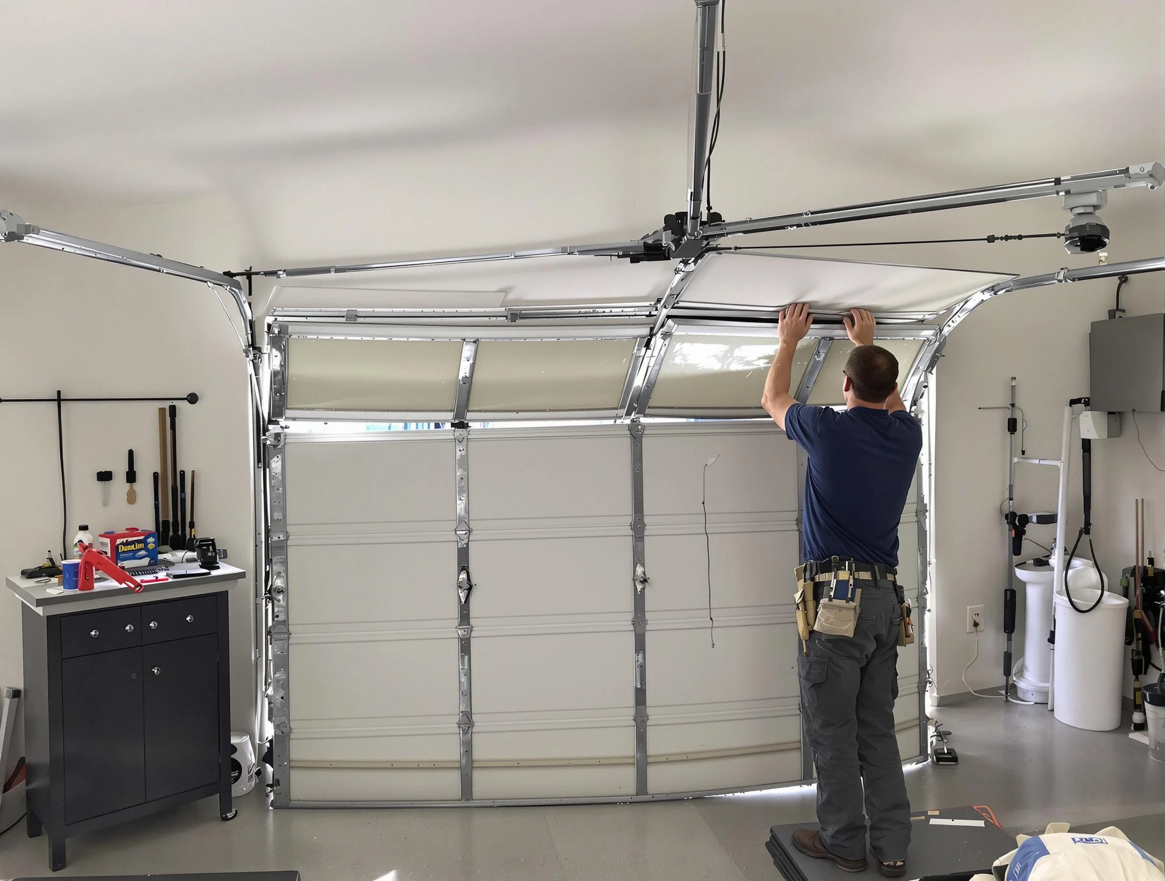 Center Garage Door Repair specialist performing precise section replacement on Center garage door